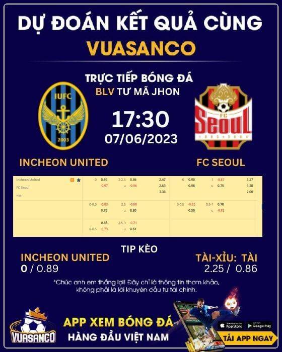 Soi kèo Incheon United vs FC Seoul – 17h30 – 07/06 – K-League1