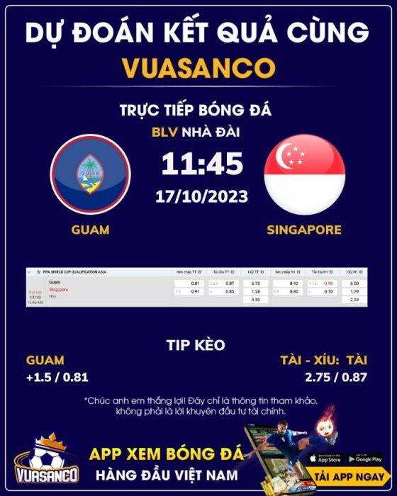 Soi kèo Guam vs Singapore – 11h45 – 17/10 – VL World Cup Châu Á