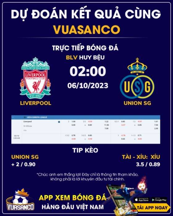 Soi kèo Liverpool vs Union SG – 02h00 – 06/10 – Europa League 