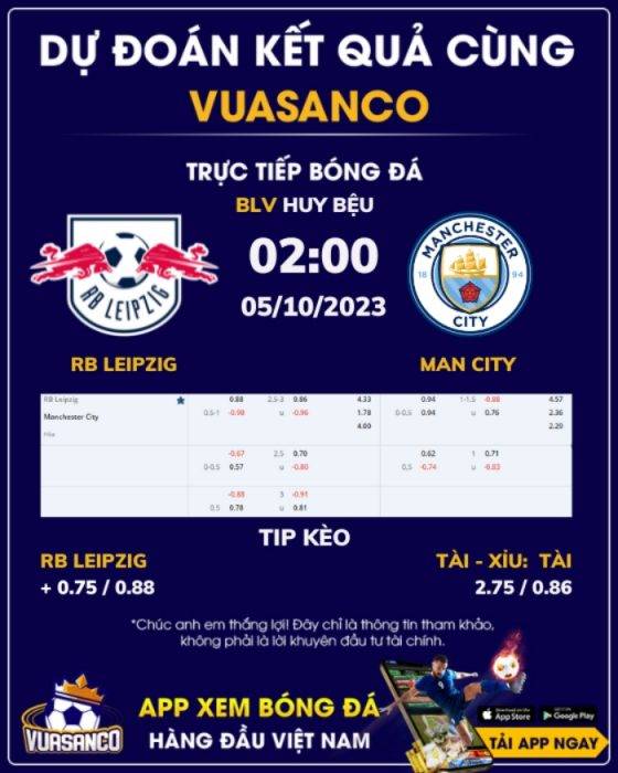 Soi kèo RB Leipzig vs Man City – 02h00 – 05/10 – Champion League