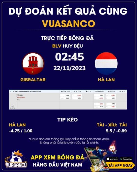Soi kèo Gibraltar vs Hà Lan – 02h45 – 22/11 – VL Euro 2024
