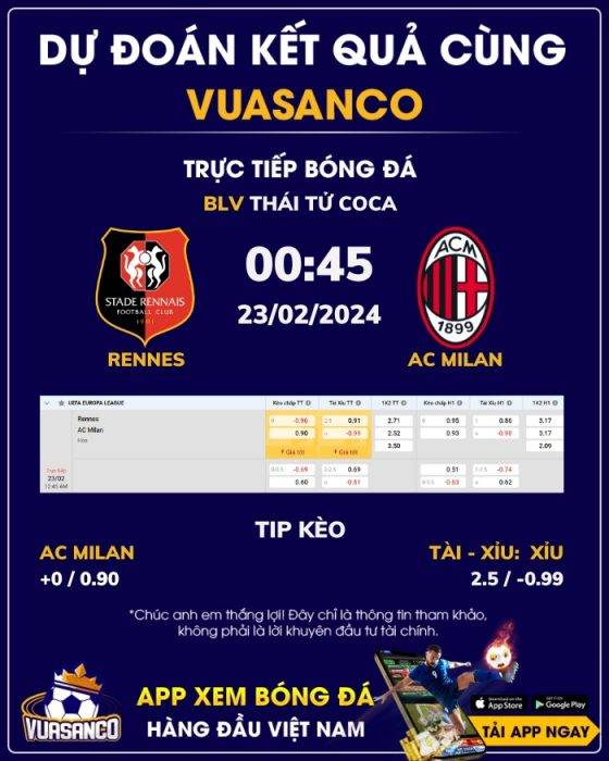 Soi kèo Rennes vs AC Milan – 00h45 – 23/02 – Europa League