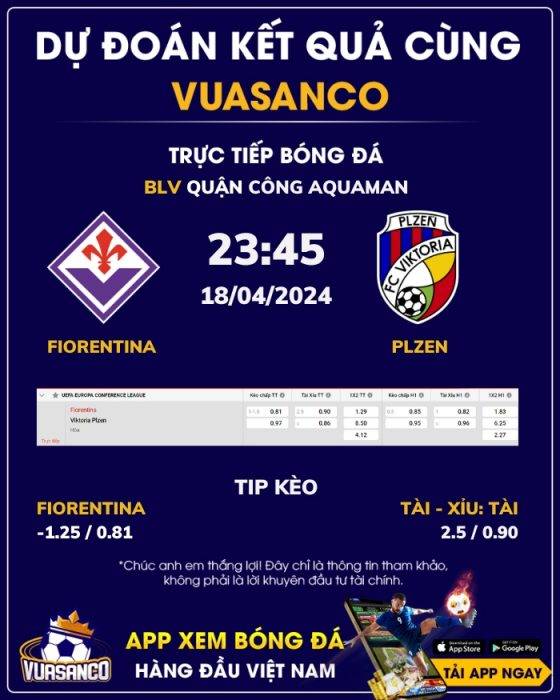 Soi kèo Fiorentina vs Plzen – 23h45 – 18/04 – Europa League