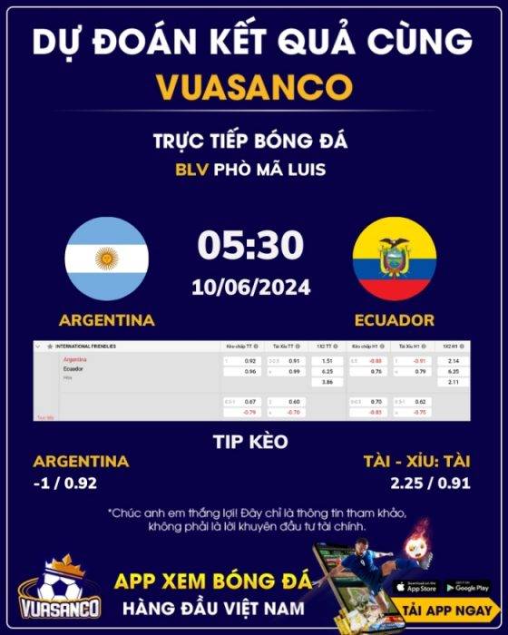 Soi kèo Argentina vs Ecuador – 05h30 – 10/06 – Giao hữu