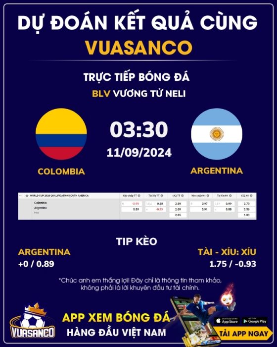 Soi kèo Colombia vs Argentina – 03h30 – 11/09 – VL World Cup Nam Mỹ