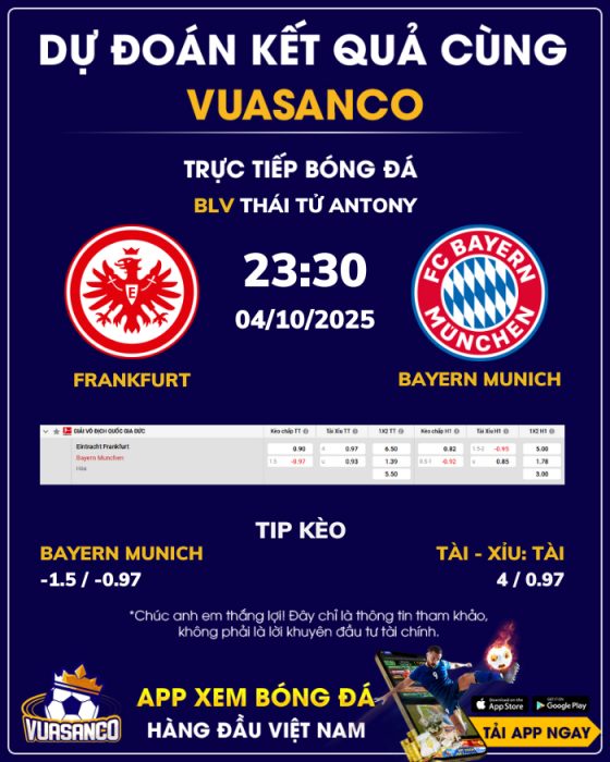 Soi kèo Eintracht Frankfurt vs Bayern Munich – 23h30 – 04/10 – Bundesliga