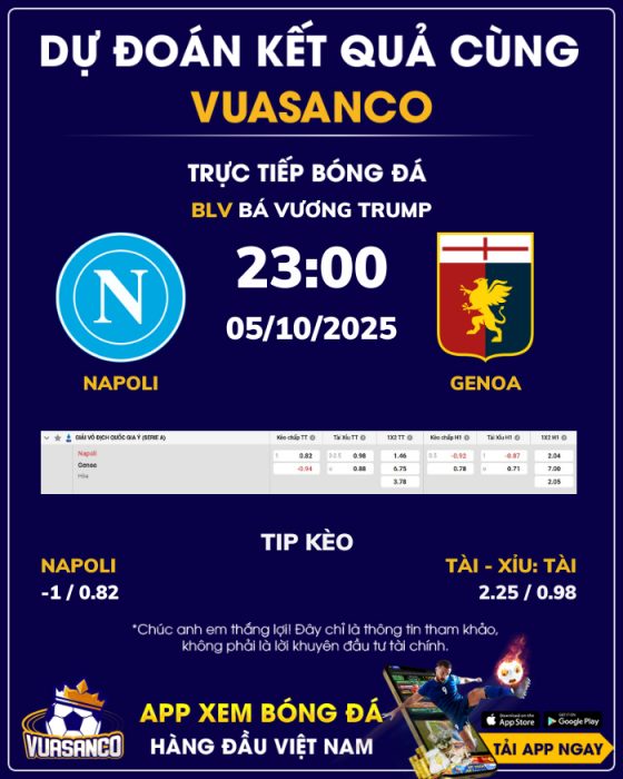 Soi kèo Napoli vs Genoa – 23h00 – 05/10 – Serie A